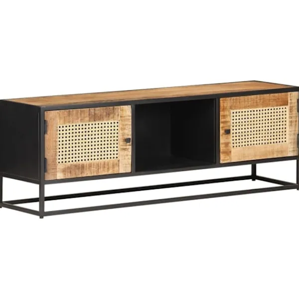 vidaXL Tv-Bänkar>TV-bänk 120x30x40 cm massivt grovt mangoträ och naturlig rotting