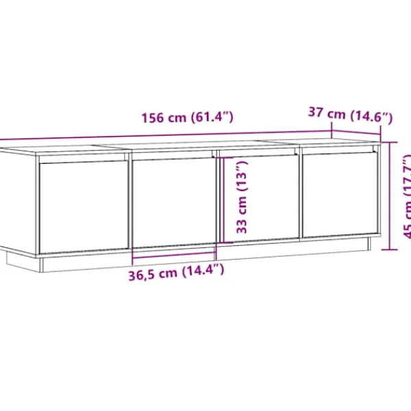 vidaXL Tv-Bänkar>Tv-bänk 156x37x45 cm massiv furu