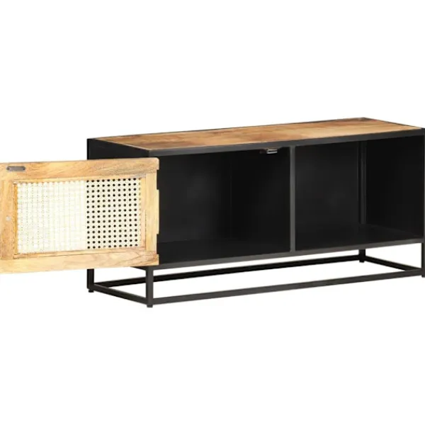 vidaXL Tv-Bänkar>TV-bänk 90x30x40 cm massivt grovt mangoträ och naturlig rotting