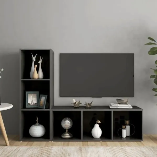 vidaXL Tv-Bänkar>TV-skåp 2 delar högglans 107x35x37 cm konstruerat trä