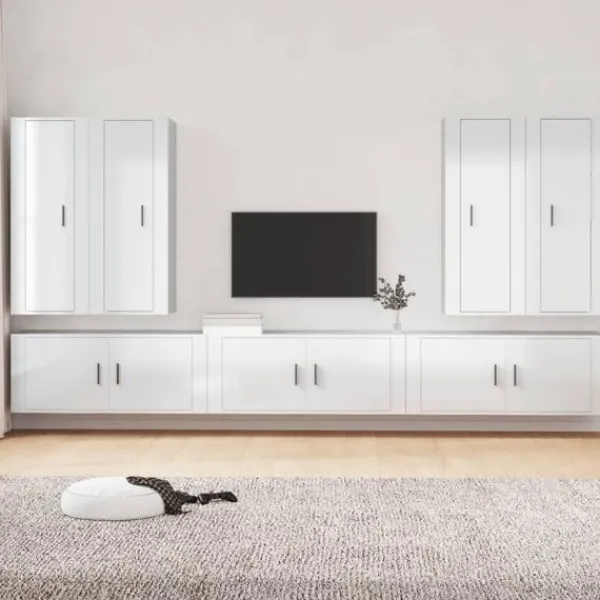 vidaXL Tv-Bänkar>Tv-skåp 7 delar högglans konstruerat trä