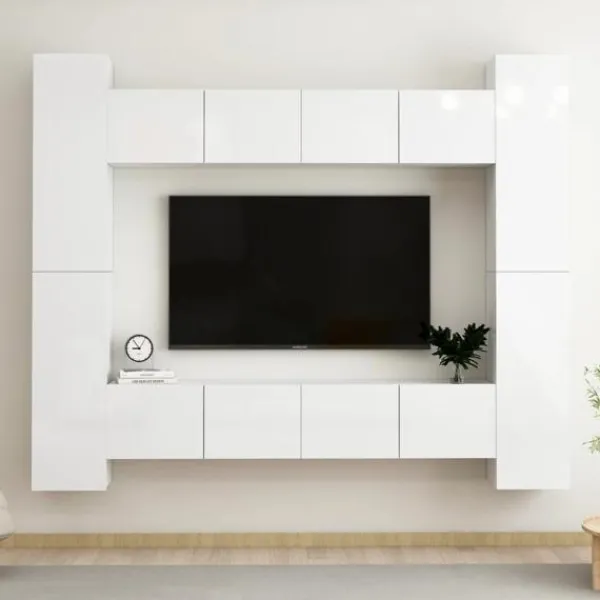 vidaXL Tv-Bänkar>TV-skåp 8 delar högglans spånskiva