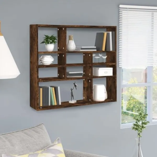 vidaXL Hyllor>Vägghylla rökfärgad ek 90x16x78 cm konstruerat trä