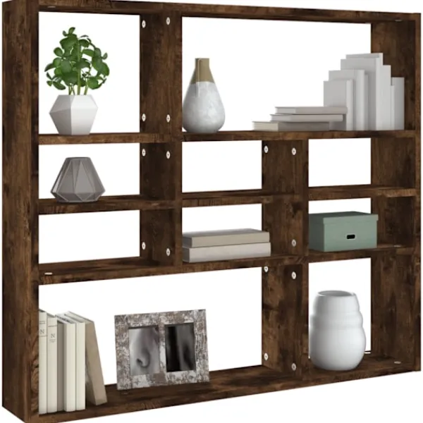 vidaXL Hyllor>Vägghylla rökfärgad ek 90x16x78 cm konstruerat trä