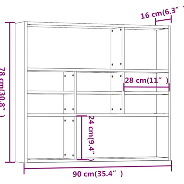 vidaXL Hyllor>Vägghylla rökfärgad ek 90x16x78 cm konstruerat trä
