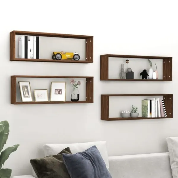 vidaXL Hyllor>Vägghyllor 4 st ek 80x15x26,5 cm konstruerat trä