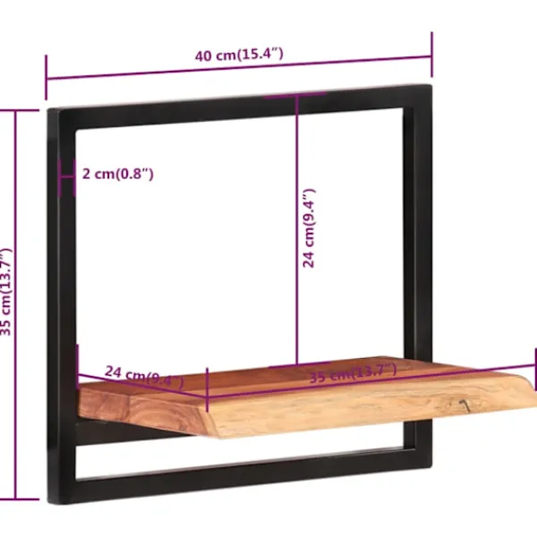 vidaXL Hyllor>Vägghyllor 2 st 40x24x35 cm massivt akaciaträ och stål