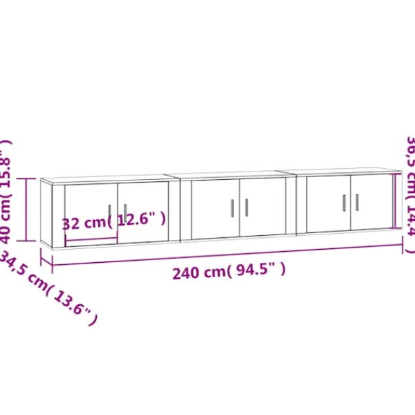 vidaXL Tv-Bänkar>Väggmonterade tv-skåp 3 st 80x34,5x40 cm