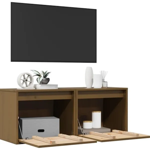 vidaXL Tv-Bänkar>Väggskåp 2 st honungs 45x30x35 cm massiv furu