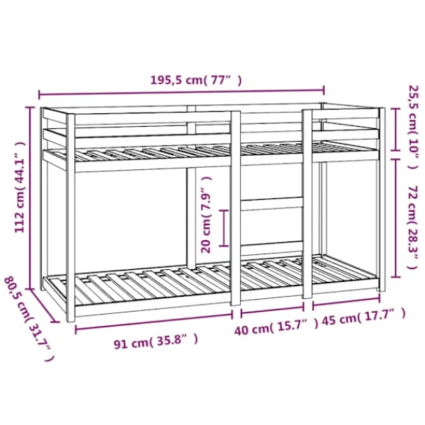 vidaXL Sängar>Våningssäng 75x190 cm massiv furu