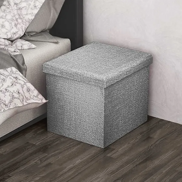 Sittpuffar>Vikbar Ottoman 30x30x30 cm i Alaska Grå - Dekorativ Förvaringslåda i Linne-look Tyg för att Spara Utrymme - Pall med Förvaring