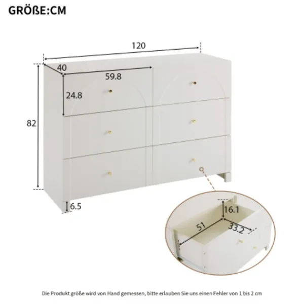 Byråer>Vit byrå med 6 lådor – förvaringsutrymme för vardagsrum och sovrum – 120x82x40 cm