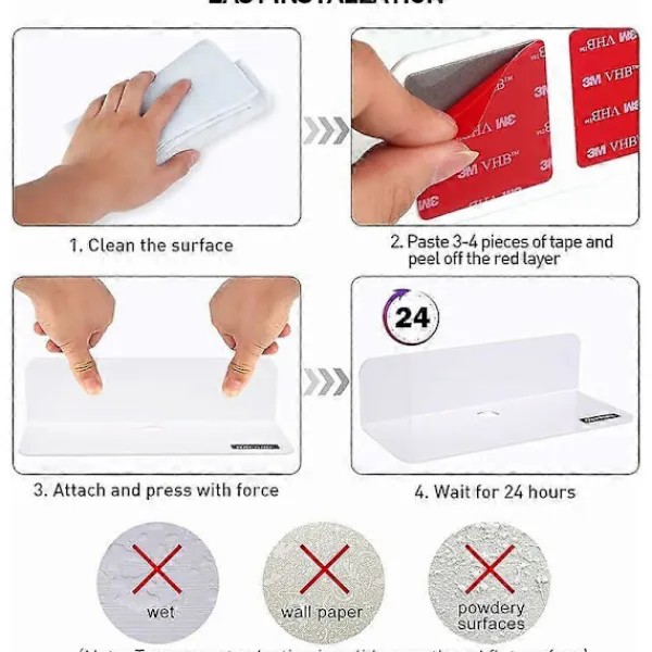 Hyllor>Vita Vägghyllor Set om 2, Utöka enkelt Väggutrymmet - 9" Borrfri Akrylhylla för Sovrum, Badrum, Kök, Vardagsrum, Kontor Ternel