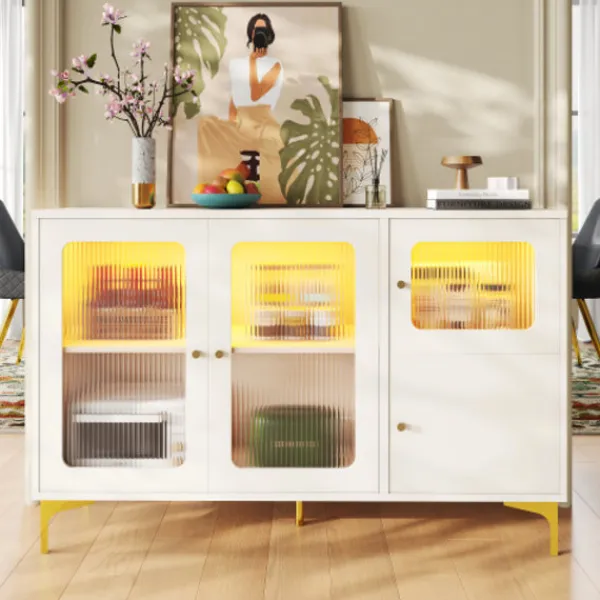 Skåp>Vitt skåp 140 cm med LED-belysning & Changhong-glasdörrar – modernt förvaringsskåp