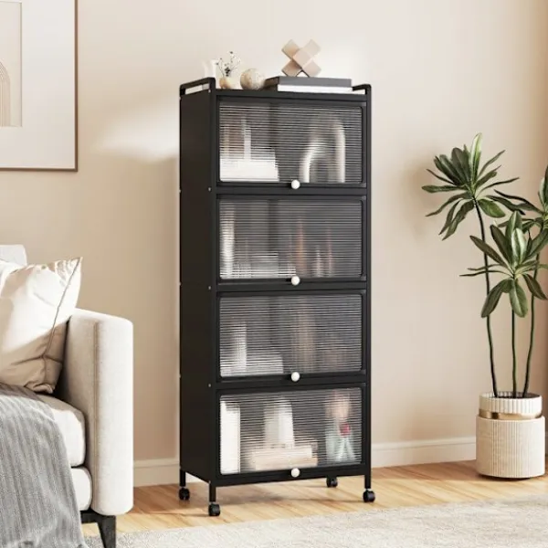COSTWAY Hyllor>5-vånings kökshylla med 4 infällbara PC-dörrar - - - Metall - 60 x 32 x 154 cm