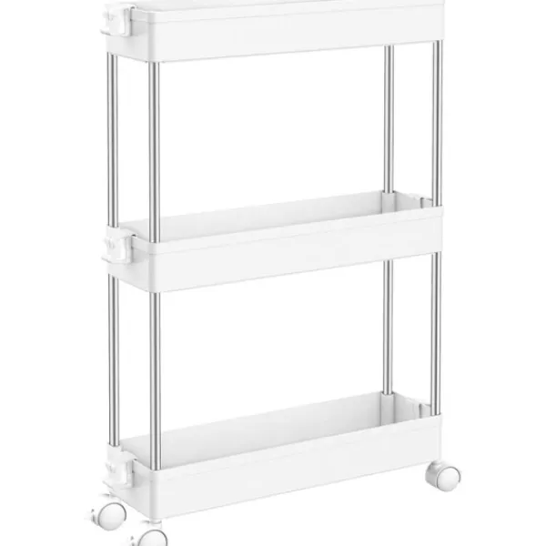 Hyllor>3-vånings kökvagn, smal nischhylla på hjul, platsbesparande badrumshylla och kökhylla för kök, kontor, badrum, 40 x 13 x 61 cm, Bl