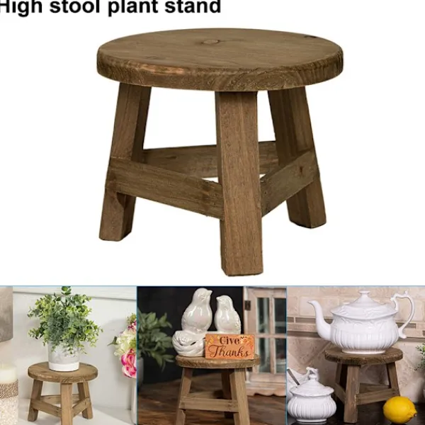 LBSS Pallar>Växtställ i trä Planthållare Pall Multifunktionell Display Heminredning för blomkruka Rund 17,8*17,8*15cm
