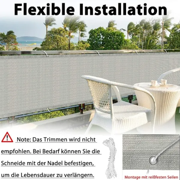 Balkongmöbler>75X600cm Balkong Sekretess Sichtschutz Balkong Sichtschutz HDPE Sekretess Sichtschutz Balkong Sichtschutz med Öglor och Snören, Grå