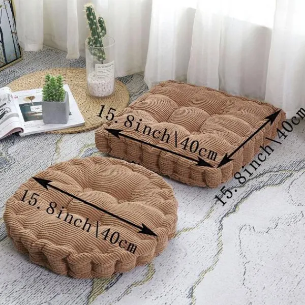 Sittpuffar>XJ-2 golvkuddar, fyrkantig och rund meditationskudde, sittdyna i manchestertyg, dekorativ stolskudde (15,8×15,8 tum ×40 cm, kaffe, rund)_yux