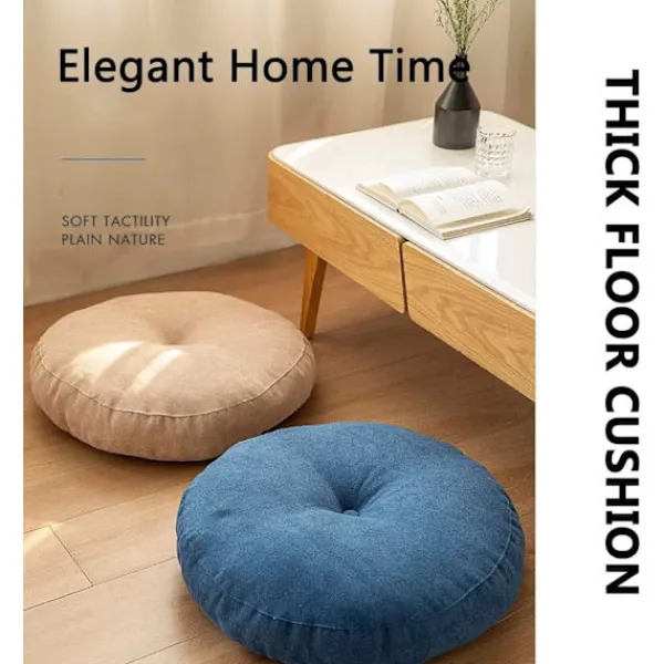 Sittpuffar>XJ-Rund golvkudde 42 cm, sittdyna klädd i 100% bomull extra fast tjock sittdyna vuxenstol/fåtölj/trädgårdsstol blå,A_yux