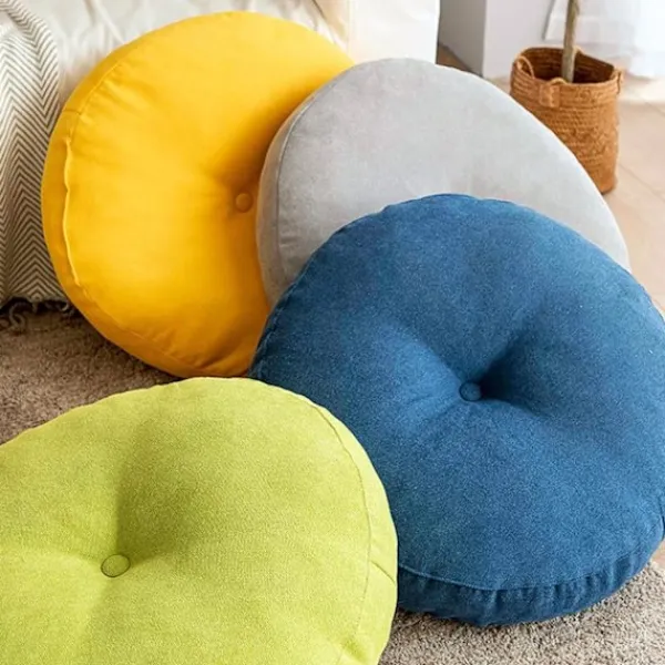 Sittpuffar>XJ-Rund golvkudde 42 cm, sittdyna klädd i 100% bomull extra fast tjock sittdyna vuxenstol/fåtölj/trädgårdsstol blå,A_yux