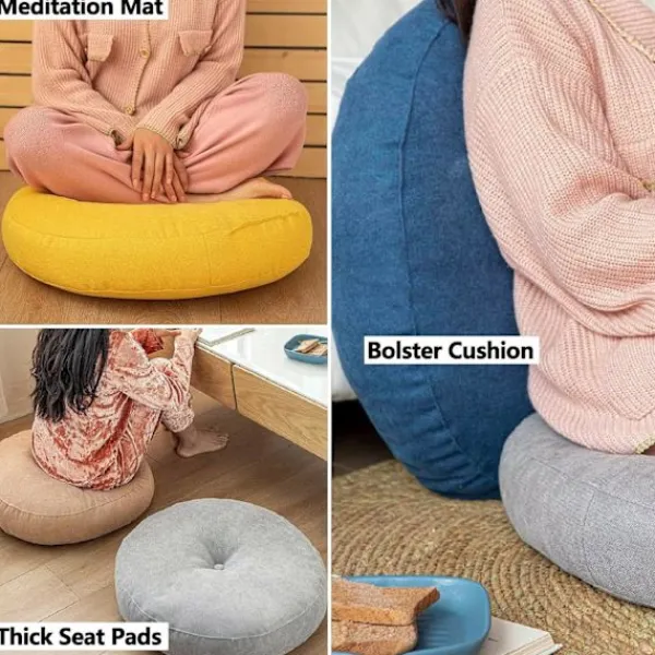 Sittpuffar>XJ-Rund golvkudde 42 cm, sittdyna klädd i 100% bomull extra fast tjock sittdyna vuxenstol/fåtölj/trädgårdsstol blå,A_yux
