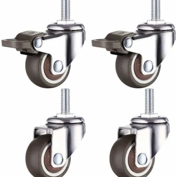 Stolar>XVX Set med 4 små möbelhjul - 25 mm - Mjukt gummi TPE - M6 x 15 mm - Gänga (2 delar med broms) (25 mm)