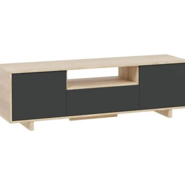 Tv-Bänkar>ZAIRA TV-skåp - Antracit och ek melamin - 3 dörrar - L150 x D41 x H46 cm
