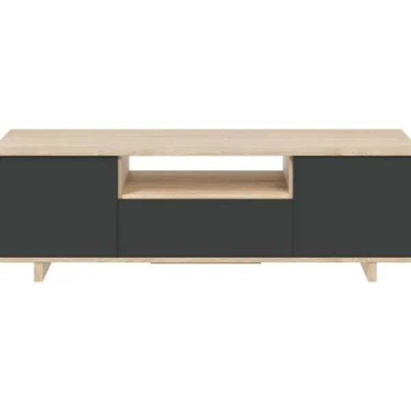 Tv-Bänkar>ZAIRA TV-skåp - Antracit och ek melamin - 3 dörrar - L150 x D41 x H46 cm