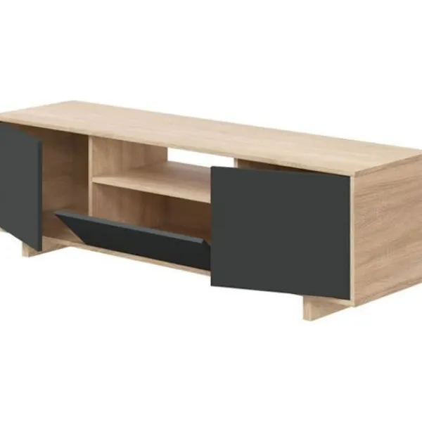 Tv-Bänkar>ZAIRA TV-skåp - Antracit och ek melamin - 3 dörrar - L150 x D41 x H46 cm