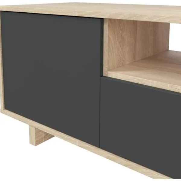 Tv-Bänkar>ZAIRA TV-skåp - Antracit och ek melamin - 3 dörrar - L150 x D41 x H46 cm